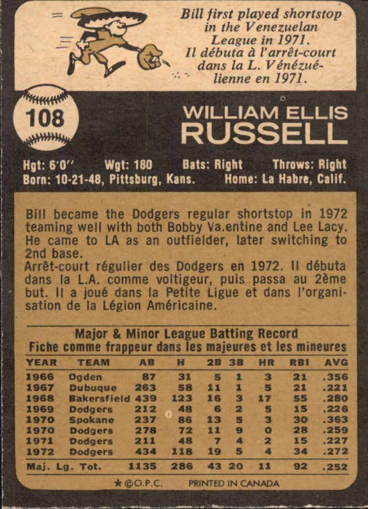 1973 O-Pee-Chee #108 Bill Russell back image