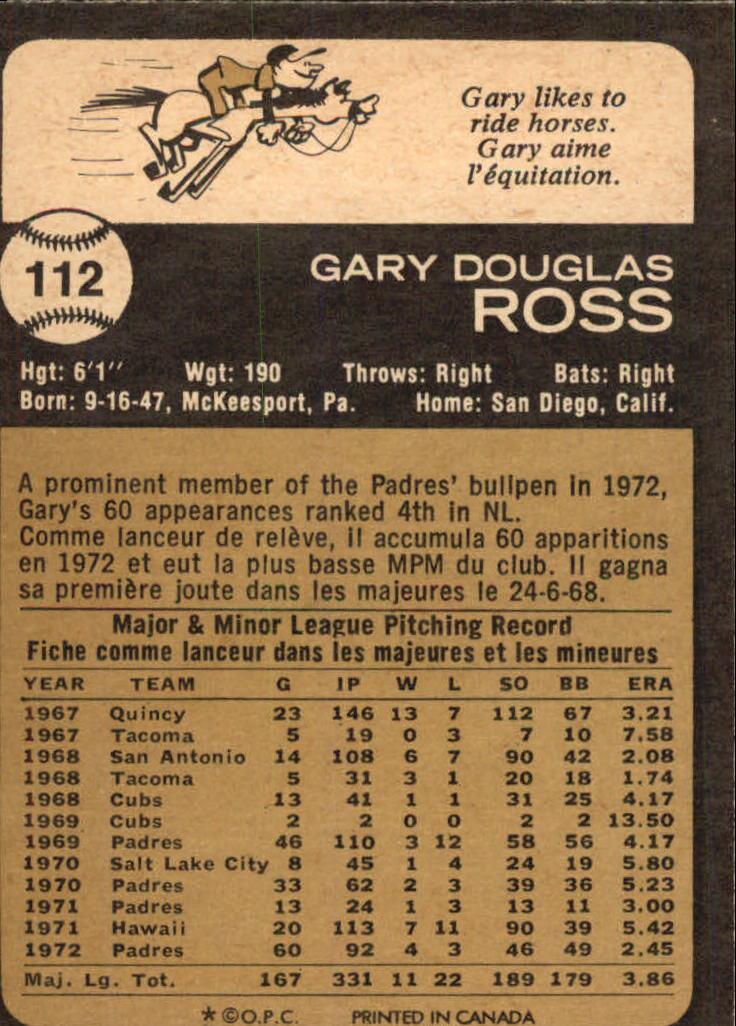 1973 O-Pee-Chee #112 Gary Ross back image