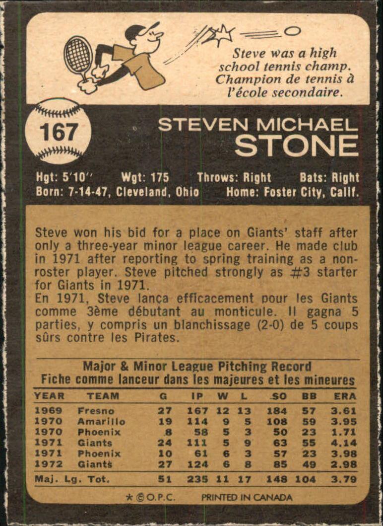 1973 O-Pee-Chee #167 Steve Stone back image