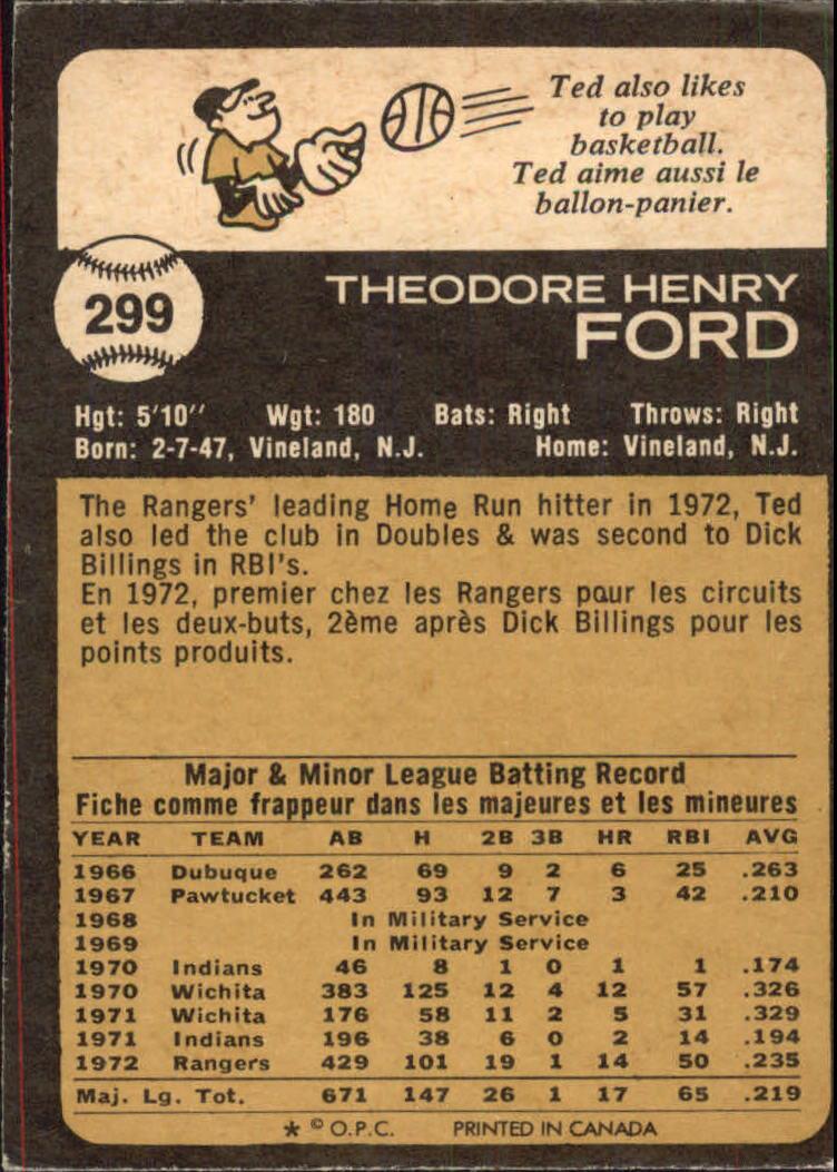 1973 O-Pee-Chee #299 Ted Ford back image