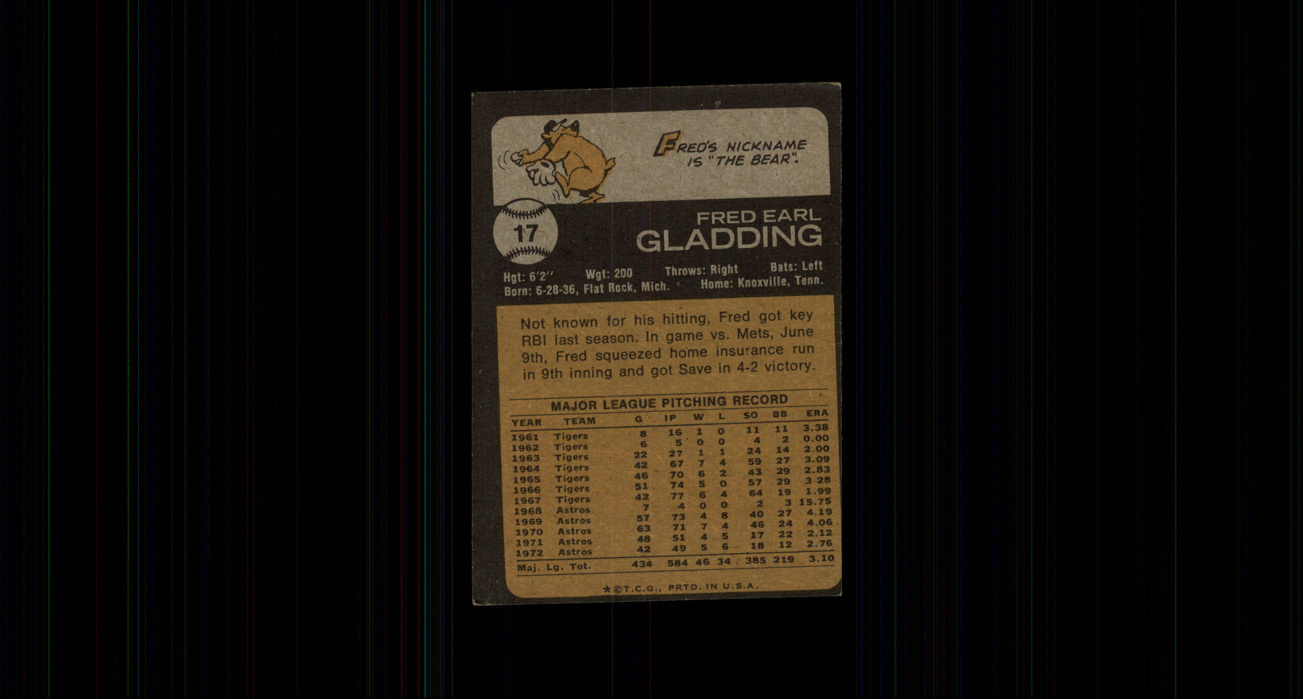 1973 Topps #17 Fred Gladding back image