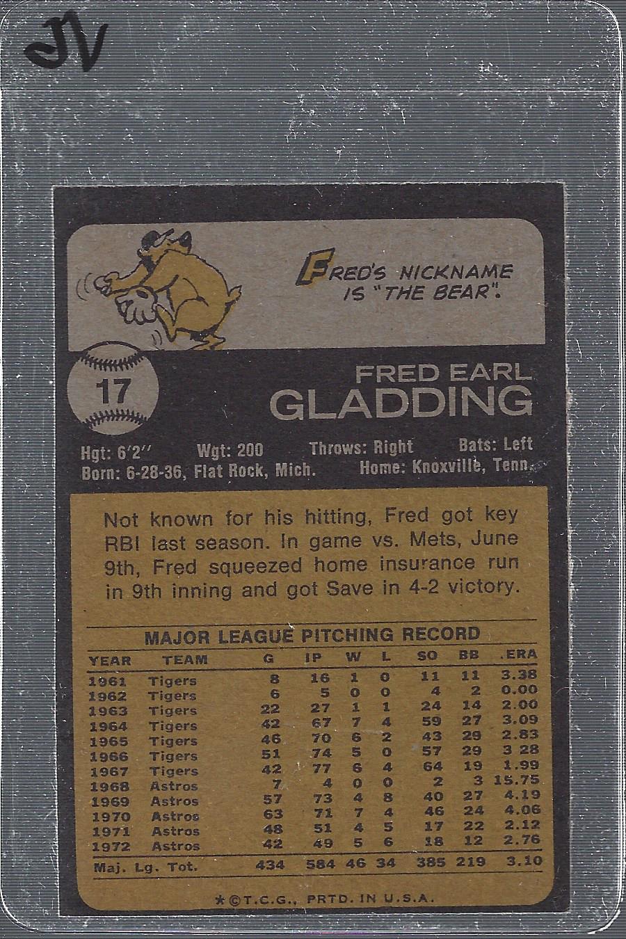 1973 Topps #17 Fred Gladding back image