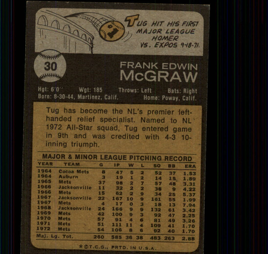 1973 Topps #30 Tug McGraw - EX-MT