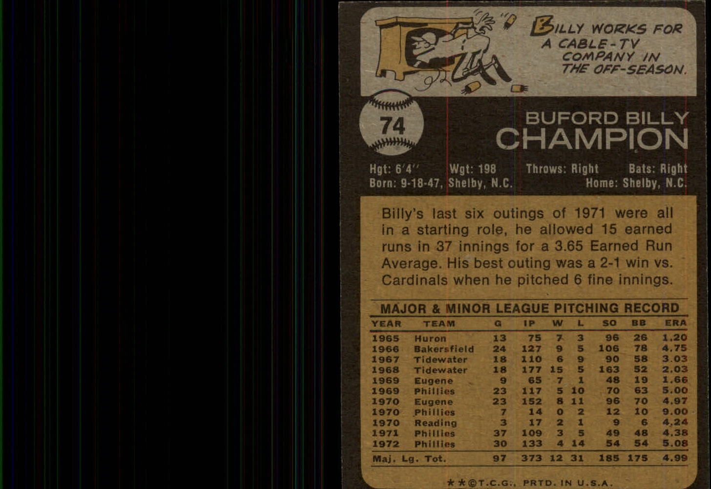 1973 Topps #74 Billy Champion back image