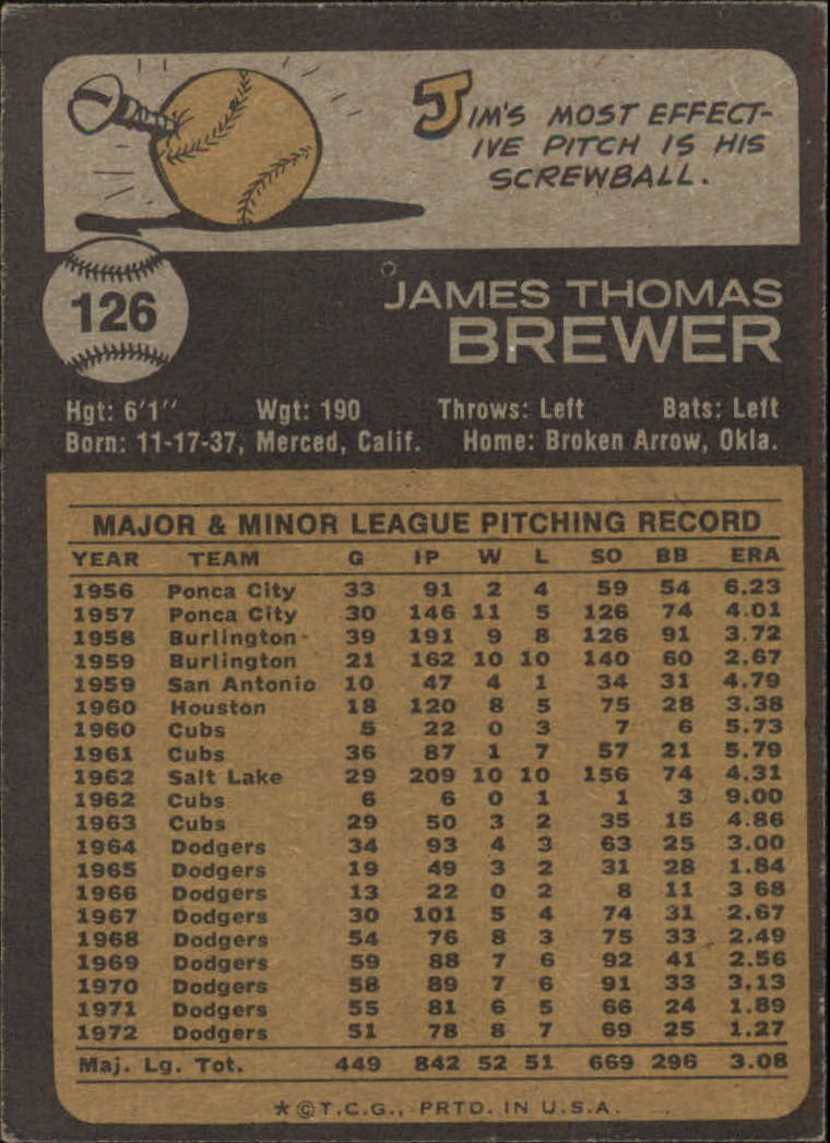 1973 Topps #126 Jim Brewer back image
