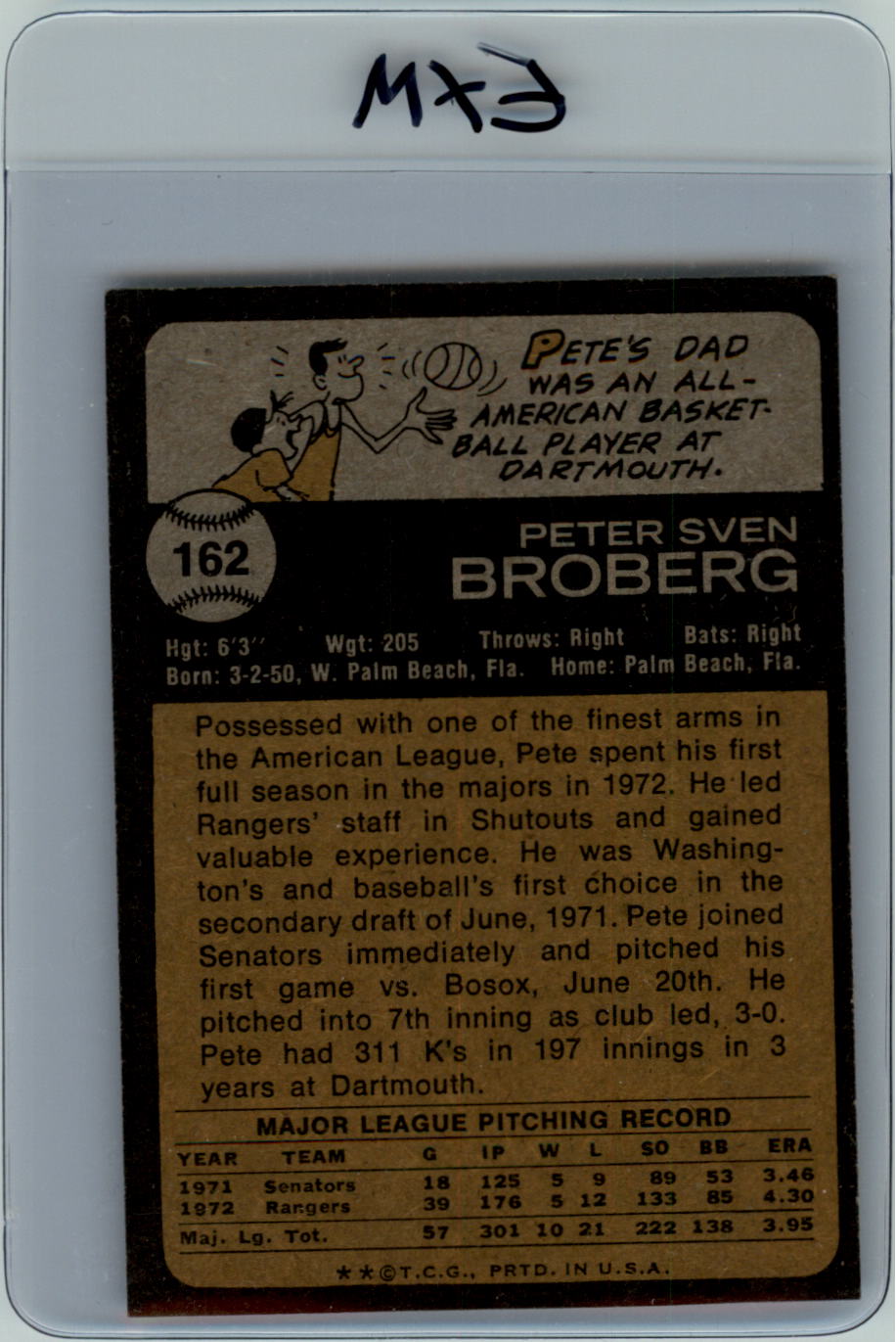 1973 Topps #162 Pete Broberg back image