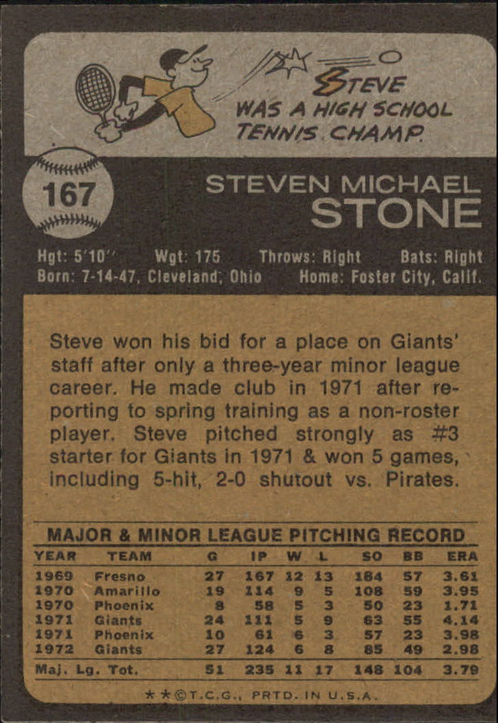1973 Topps #167 Steve Stone back image