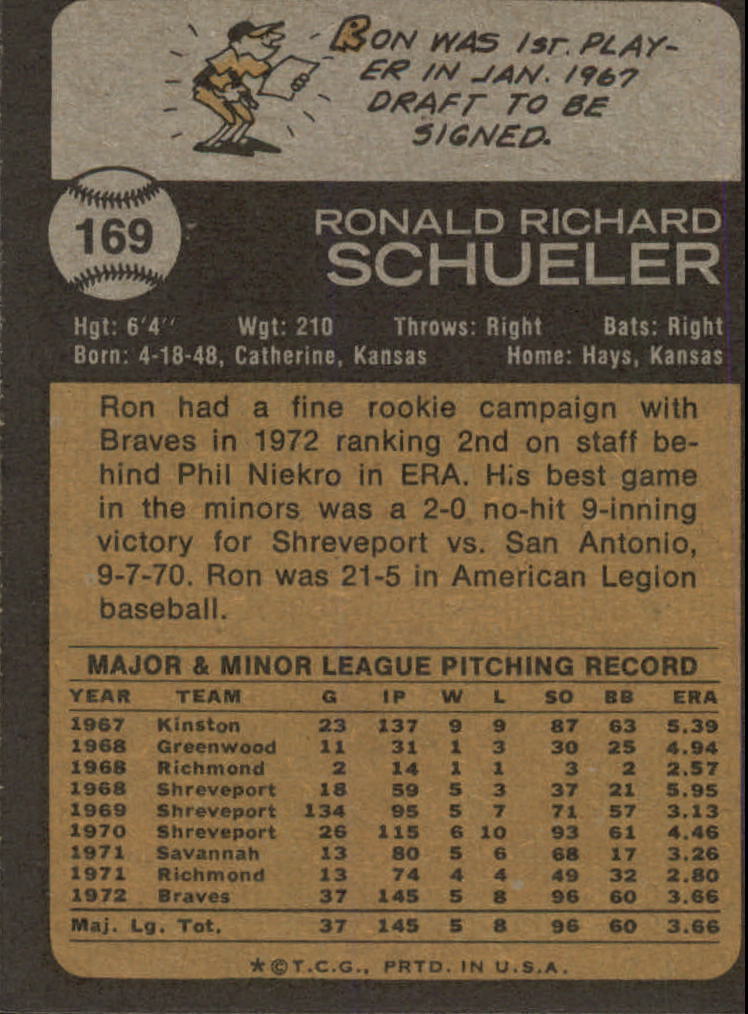 1973 Topps #169 Ron Schueler RC - EX-MT