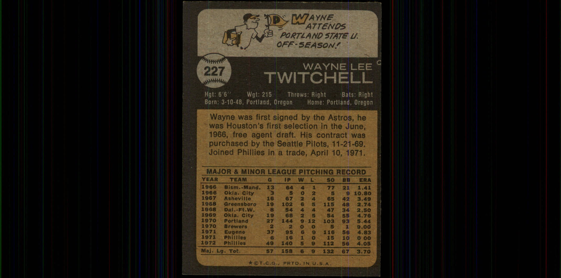 1973 Topps #227 Wayne Twitchell back image