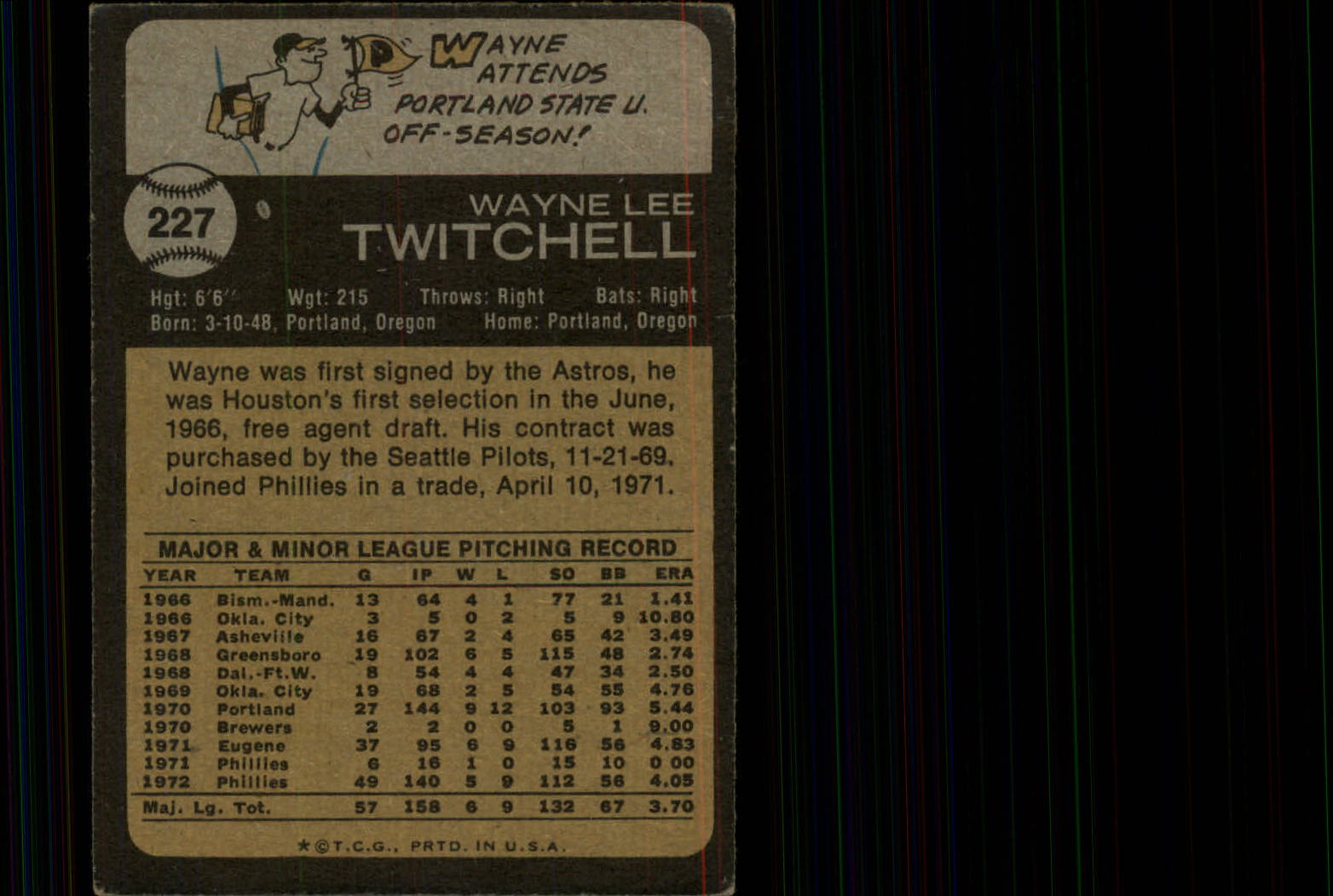 1973 Topps #227 Wayne Twitchell back image