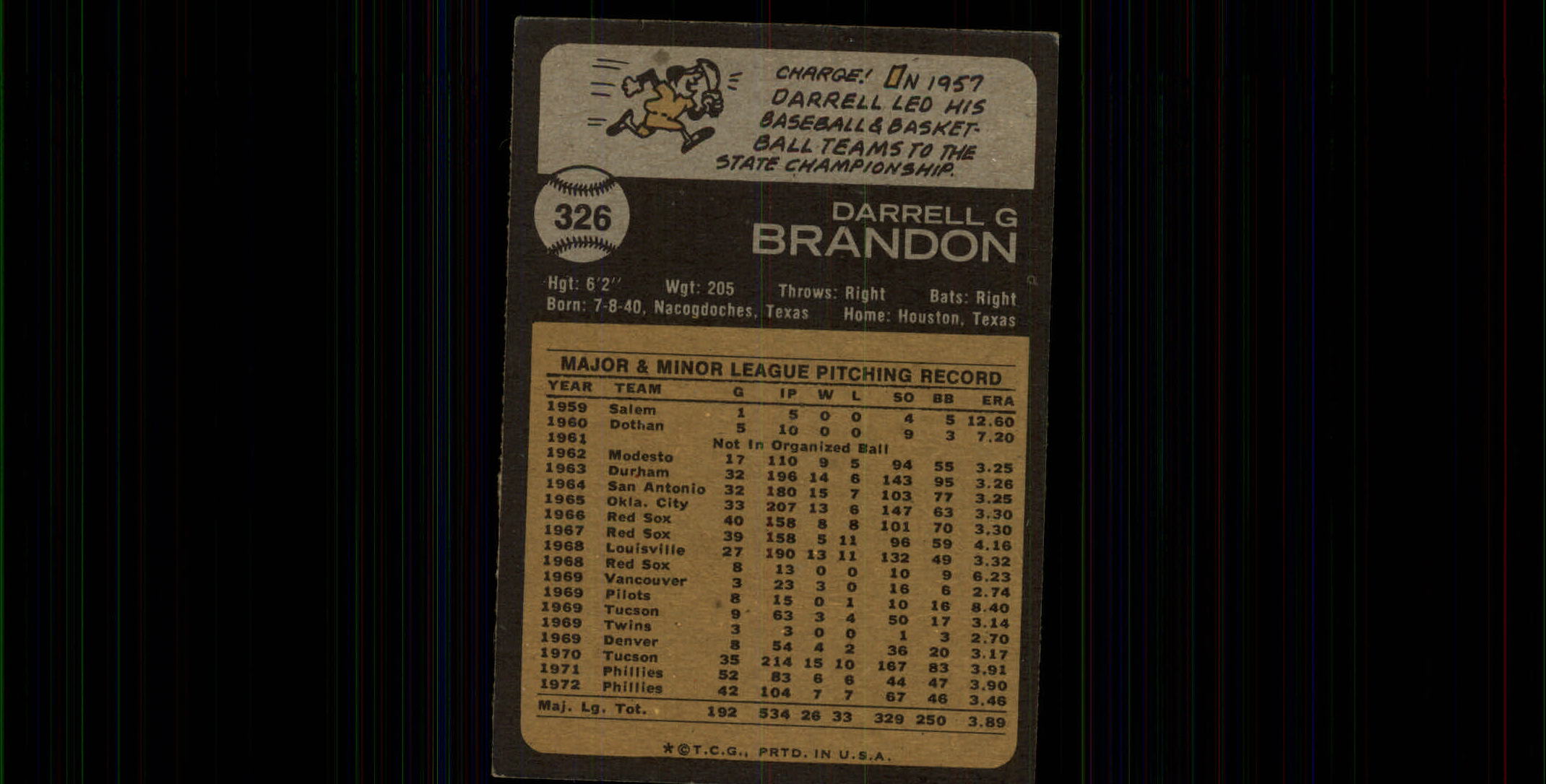 1973 Topps #326 Darrell Brandon back image