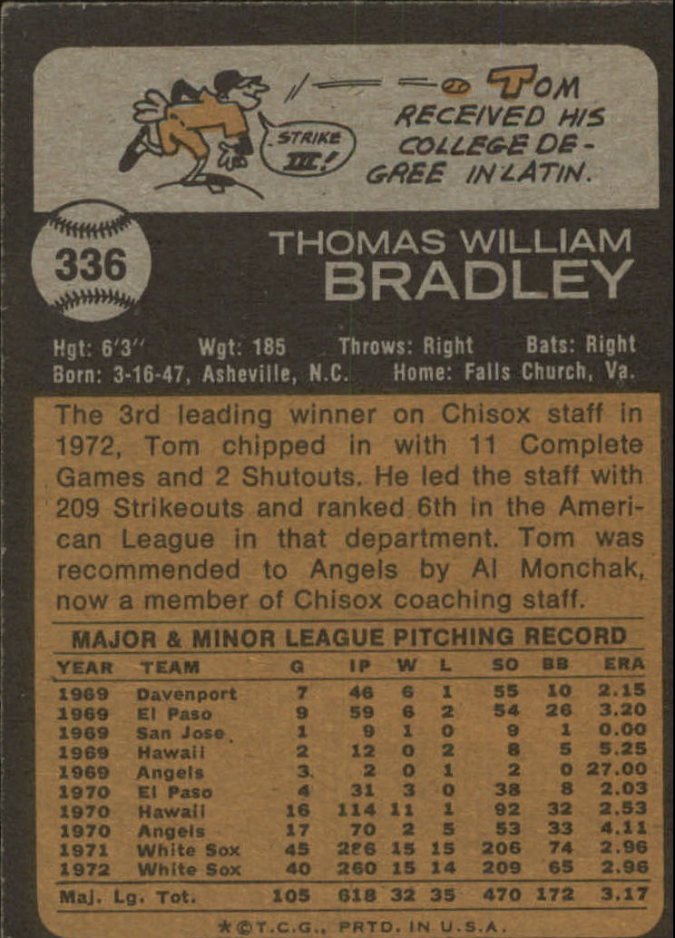 1973 Topps #336 Tom Bradley back image