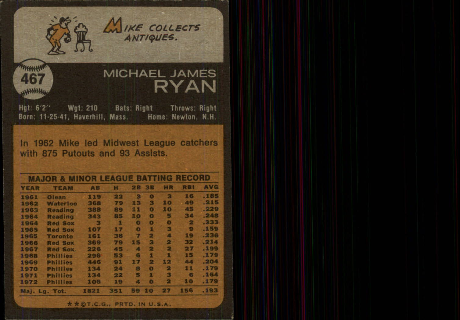 1973 Topps #467 Mike Ryan back image