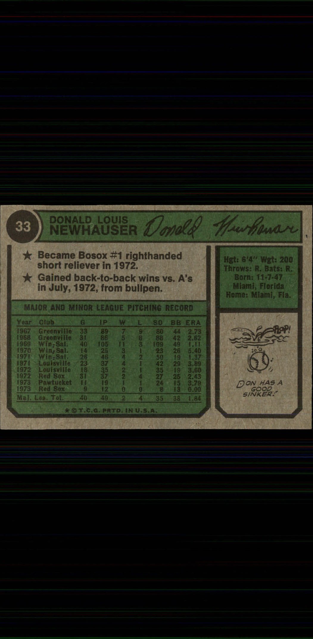 1974 Topps #33 Don Newhauser RC back image