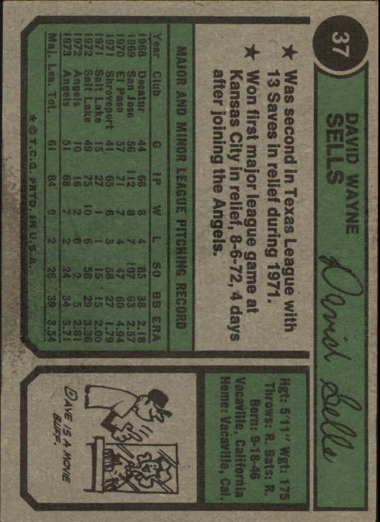 1974 Topps #37 Dave Sells RC back image