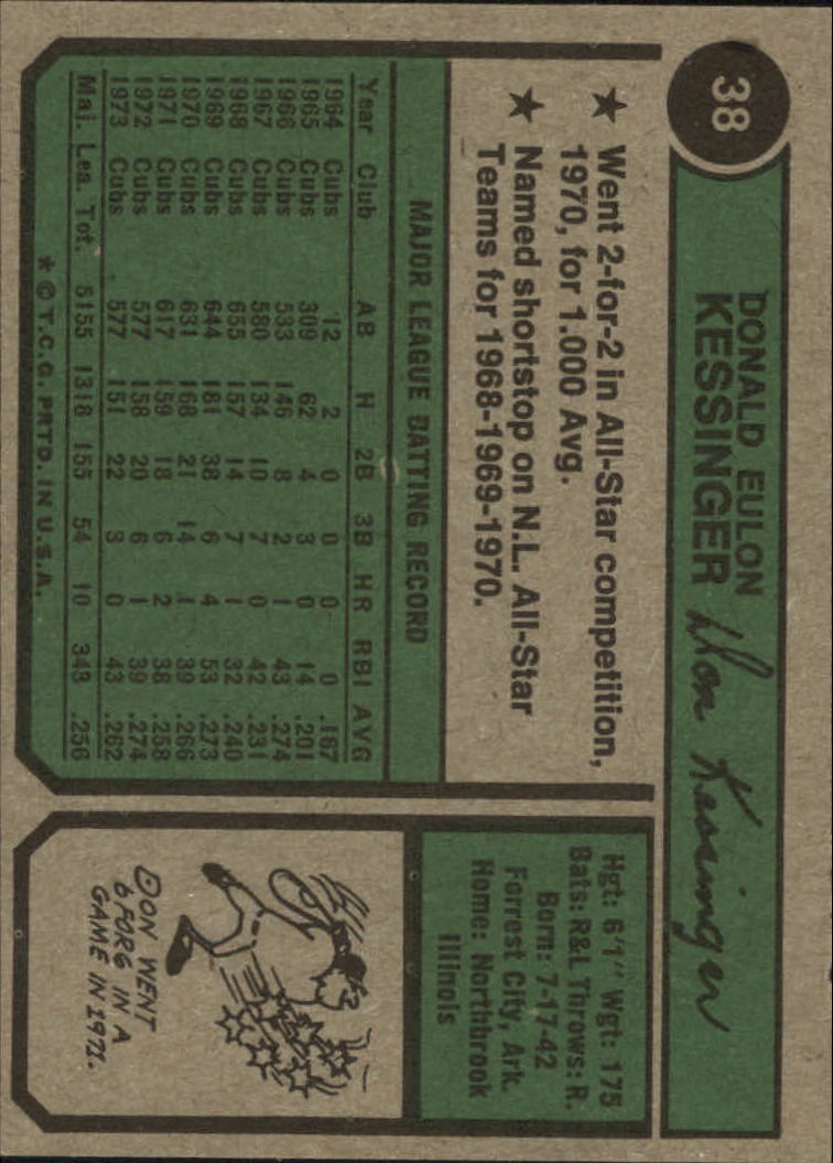 1974 Topps #38 Don Kessinger back image