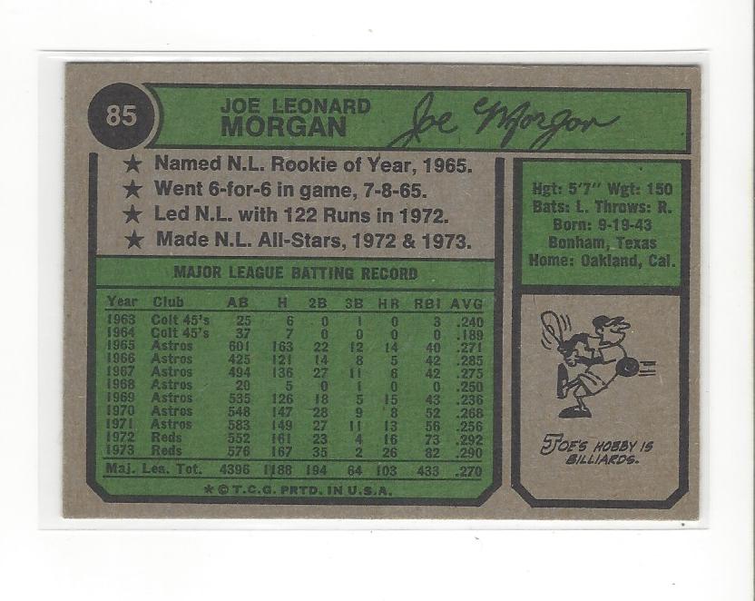 1974 Topps #85 Joe Morgan back image