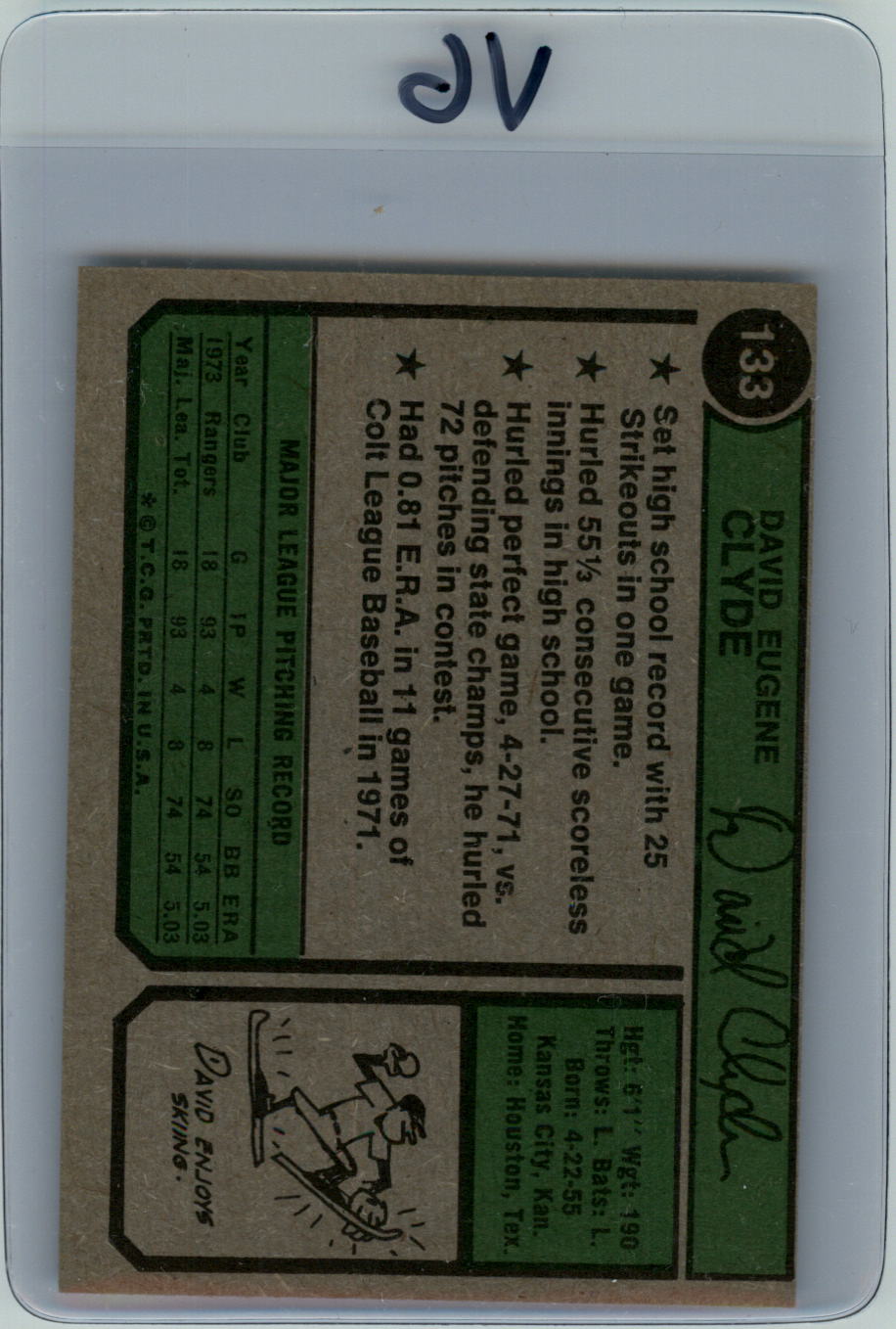 1974 Topps #133 David Clyde RC back image