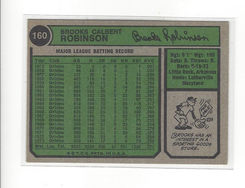 1974 Topps #160 Brooks Robinson back image