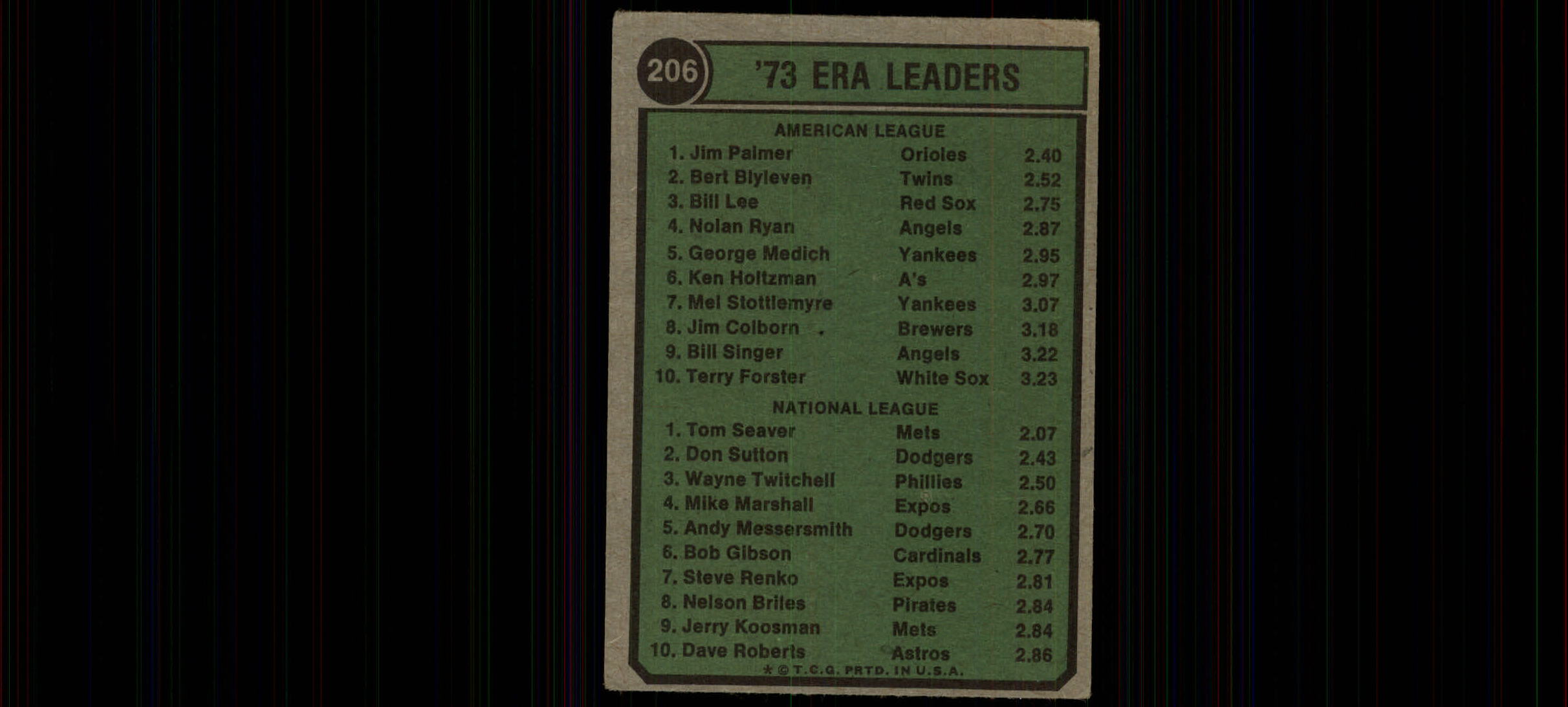 1974 Topps #206 ERA Leaders/Jim Palmer/Tom Seaver back image
