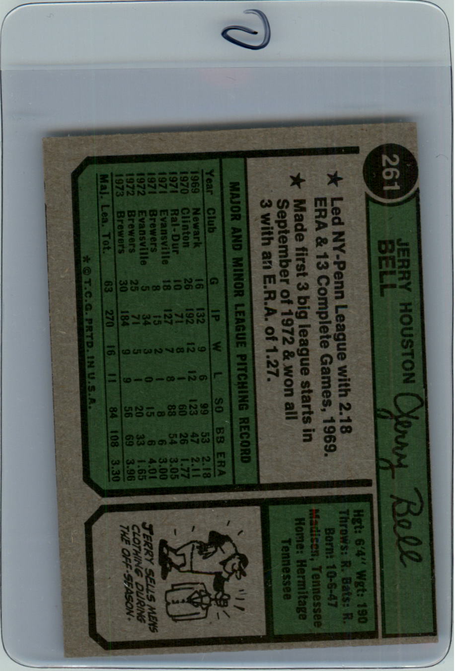 1974 Topps #261 Jerry Bell back image