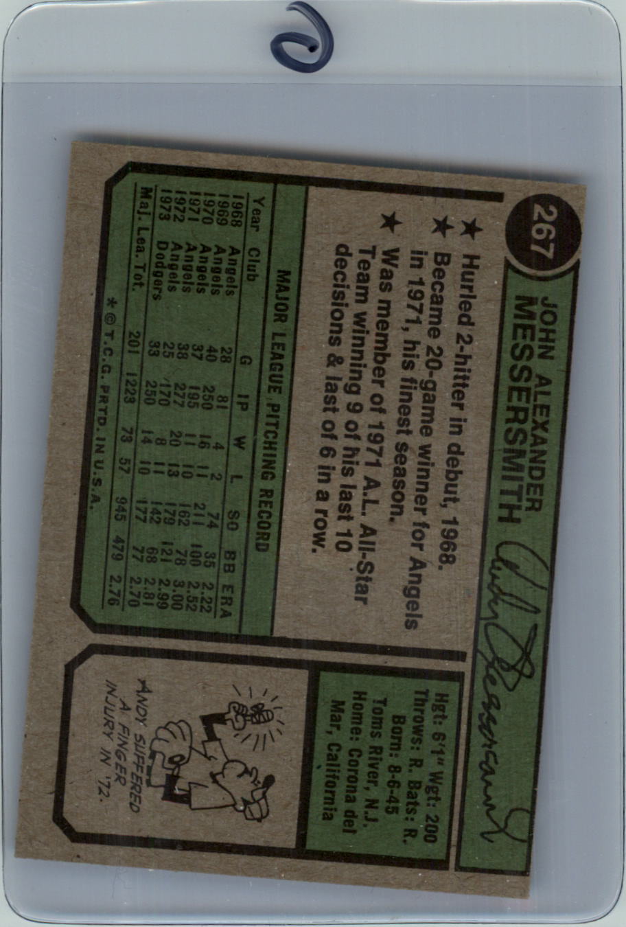 1974 Topps #267 Andy Messersmith back image