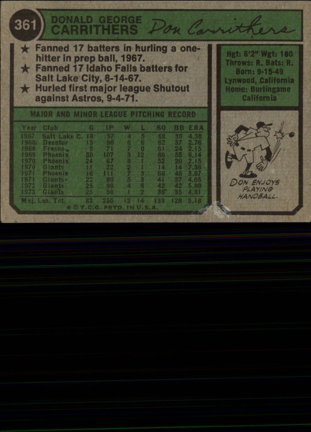 1974 Topps #361 Don Carrithers back image