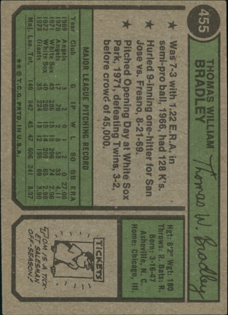 1974 Topps #455 Tom Bradley - EX