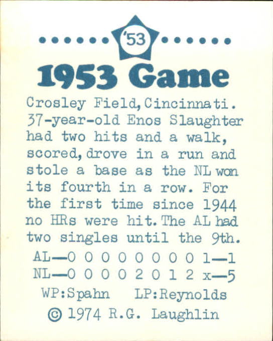 1974 Laughlin All-Star Games #53 Enos Slaughter/Hustles back image