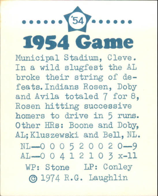 1974 Laughlin All-Star Games #54 Al Rosen/Hits back image