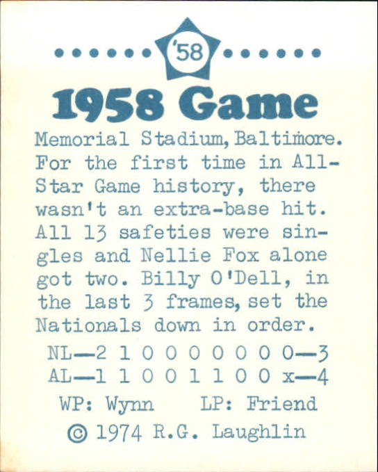 1974 Laughlin All-Star Games #58 Nellie Fox/Gets Two back image