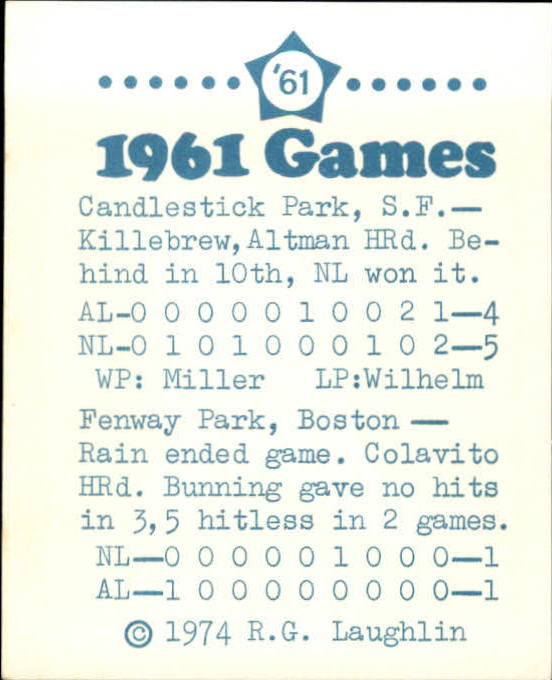 1974 Laughlin All-Star Games #61 Jim Bunning/Hitless back image