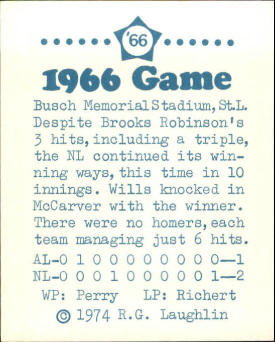 1974 Laughlin All-Star Games #66 Brooks Robinson/Hits back image