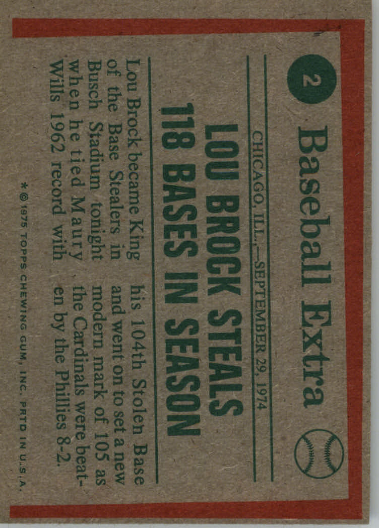 1975 Topps #2 Lou Brock HL/118 Stolen Bases back image