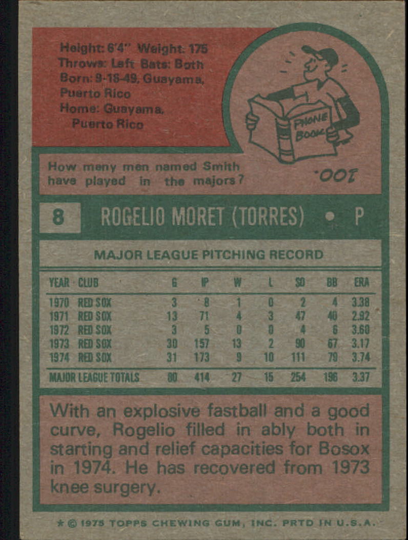 1975 Topps #8 Rogelio Moret back image