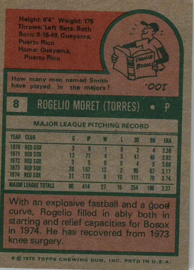 1975 Topps #8 Rogelio Moret back image