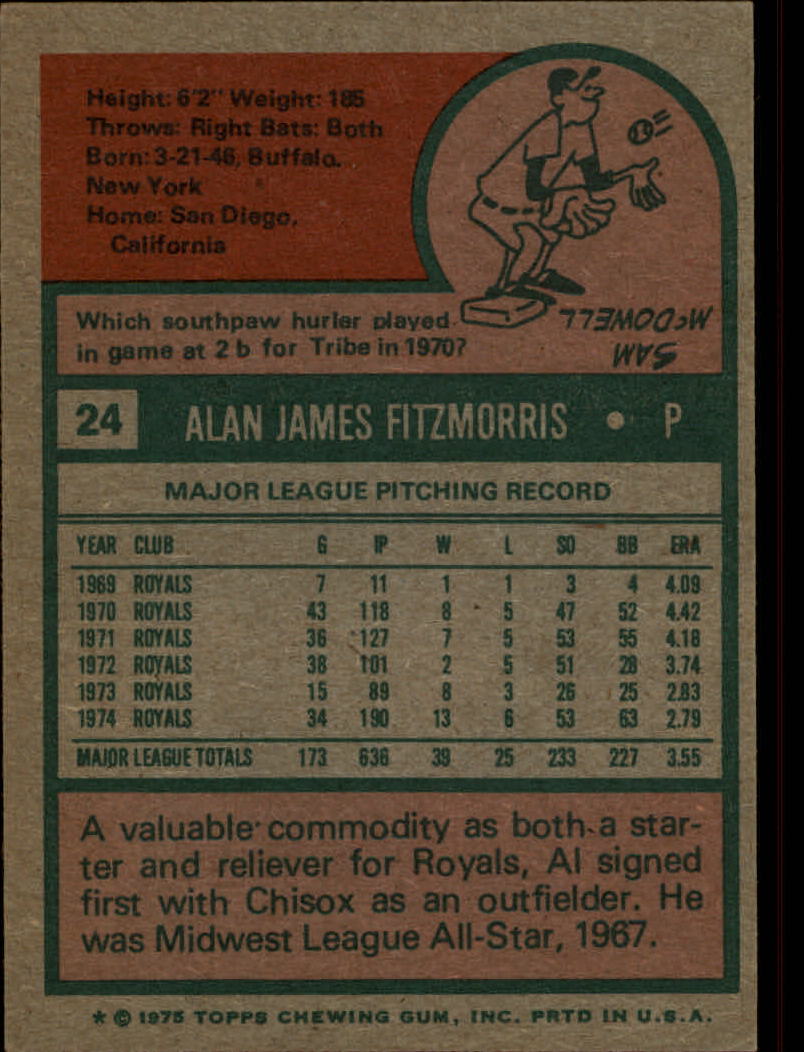 1975 Topps #24 Al Fitzmorris back image