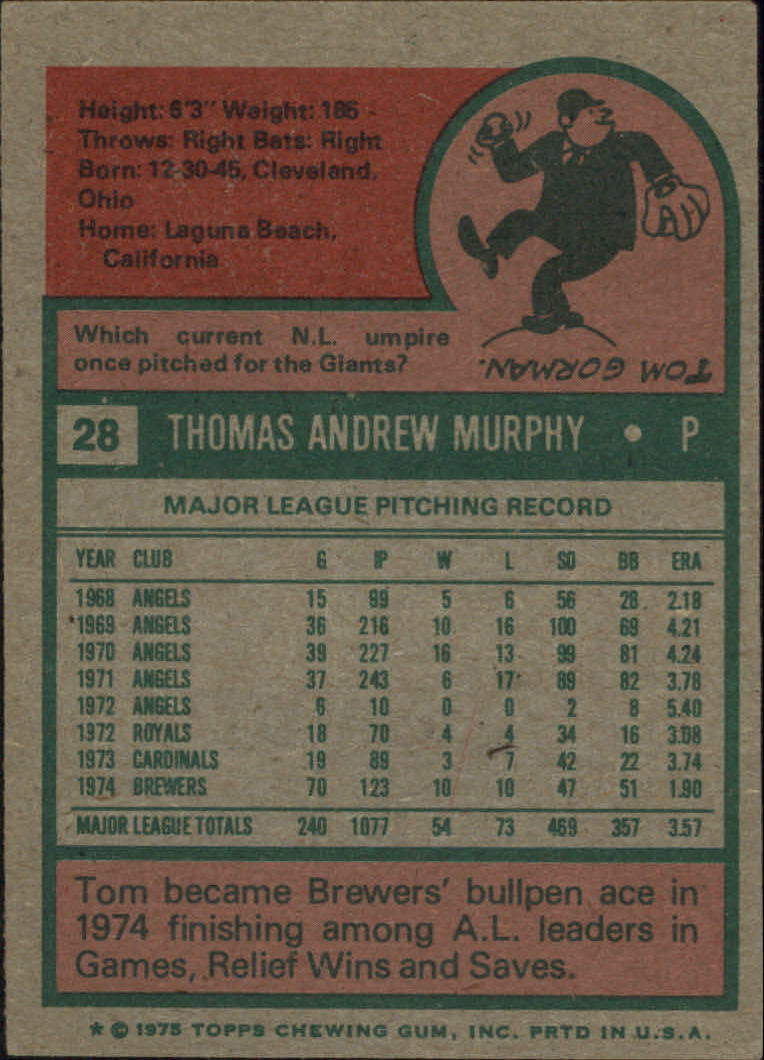 1975 Topps #28 Tom Murphy back image