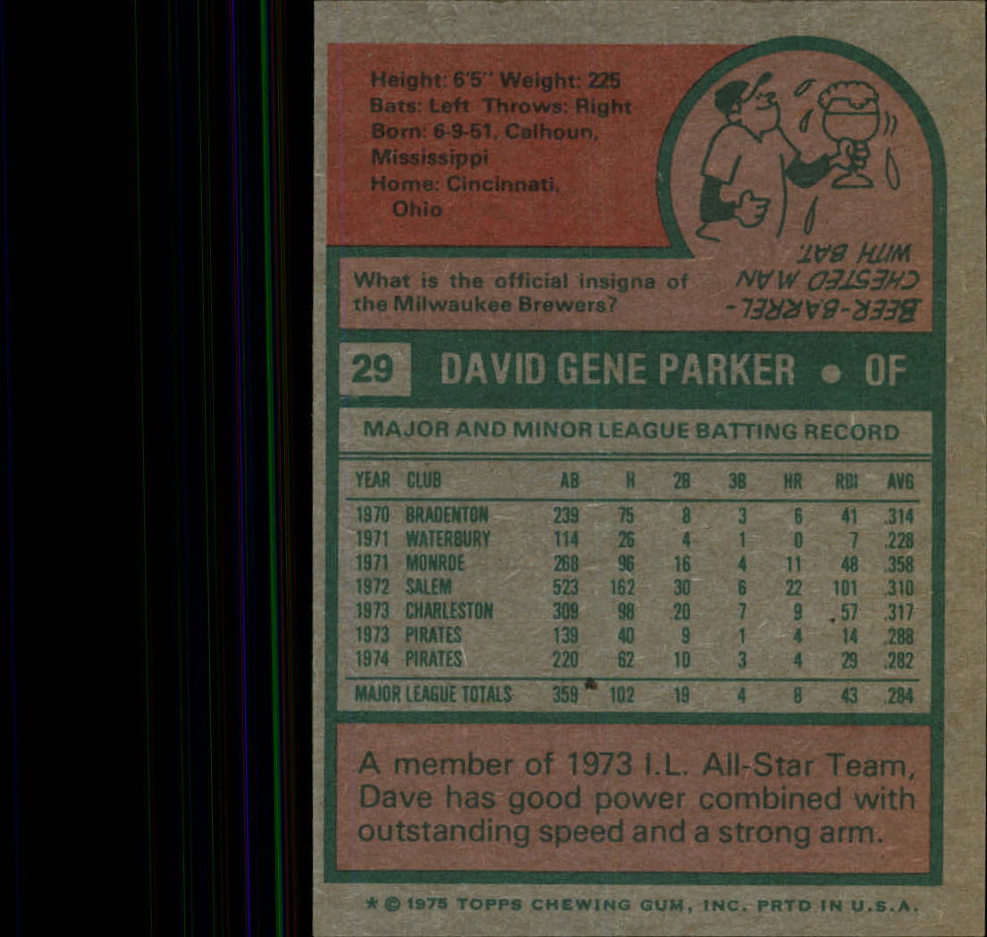 1975 Topps #29 Dave Parker back image