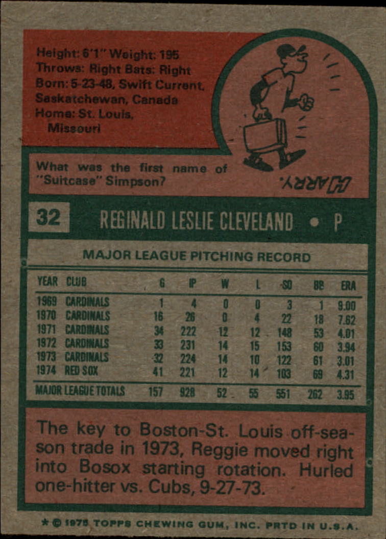 1975 Topps #32 Reggie Cleveland back image