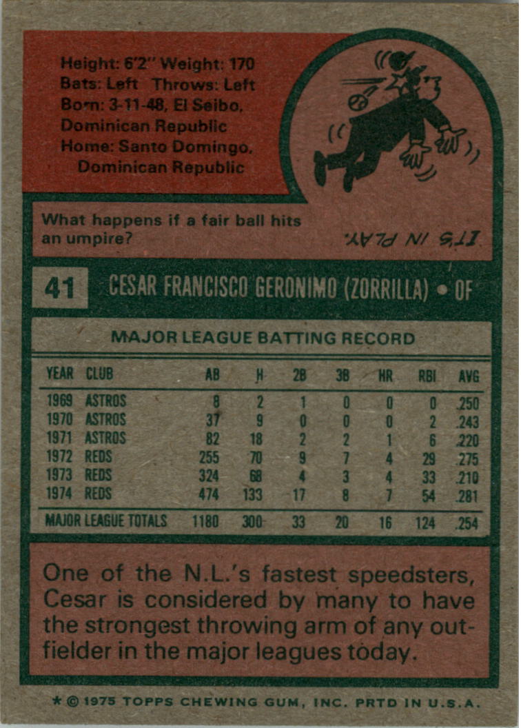 1975 Topps #41 Cesar Geronimo back image