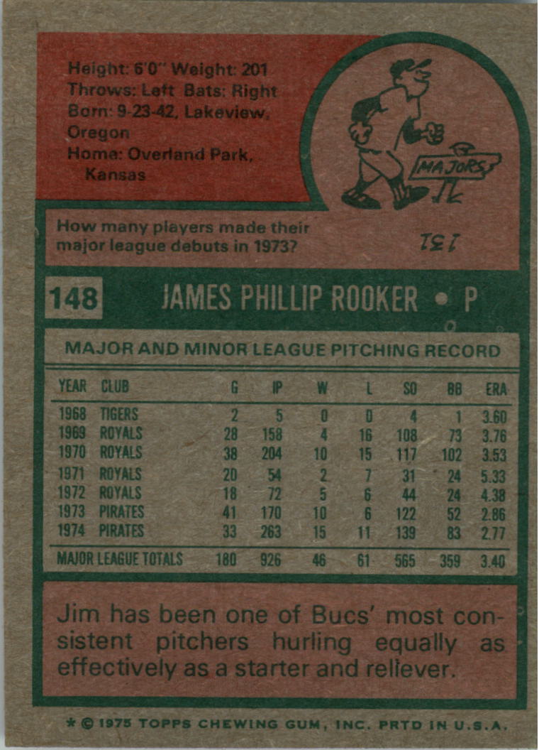 1975 Topps #148 Jim Rooker back image