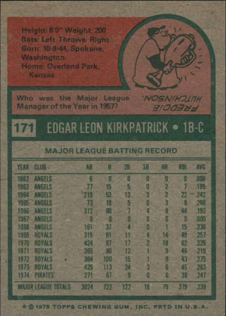 1975 Topps #171 Ed Kirkpatrick back image