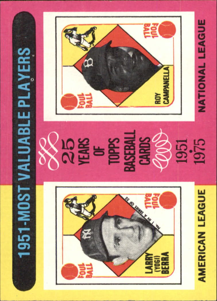 1975 Topps #189 Yogi Berra/Roy Campanella MVP/Campanella card never issued