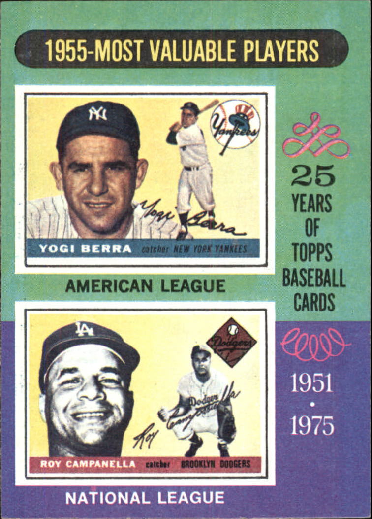 1975 Topps #193 Yogi Berra/Roy Campanella MVP/Campanella card never issued/he is pictured with LA cap