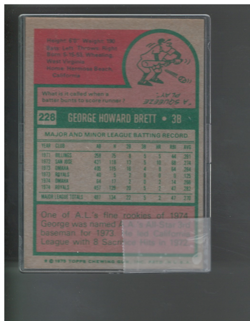 1975 Topps #228 George Brett RC back image