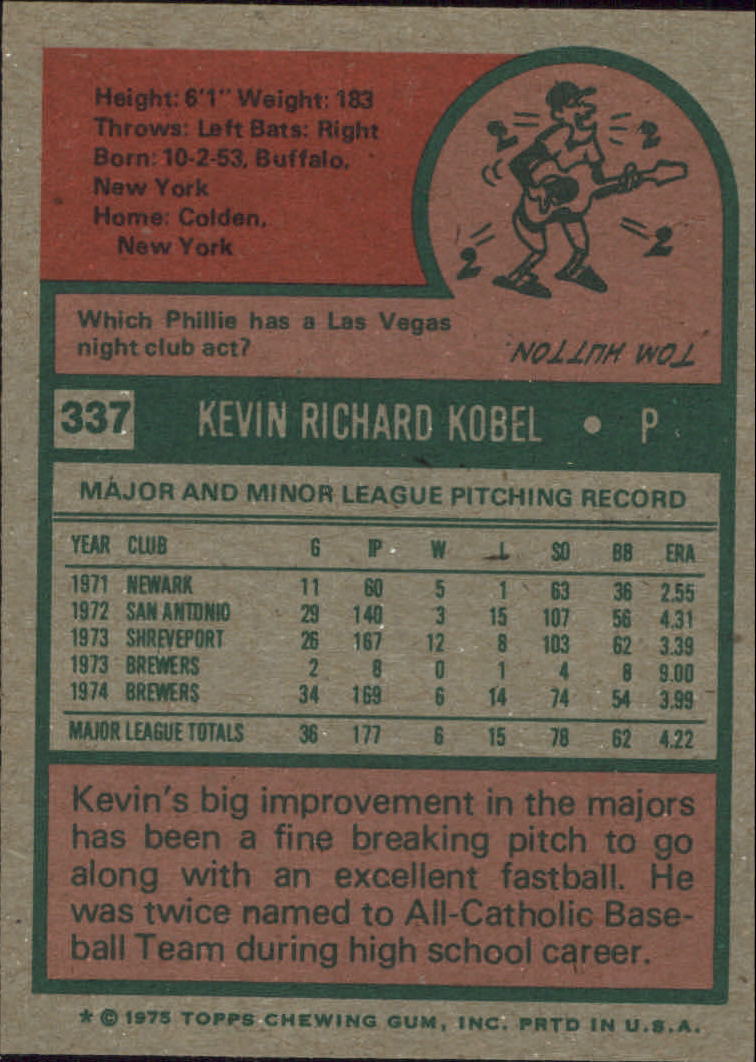 1975 Topps #337 Kevin Kobel back image
