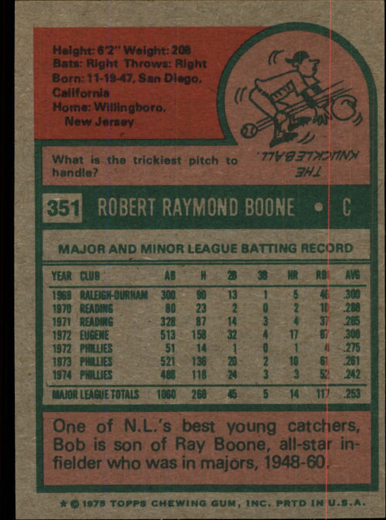 Base Baseball Card Bob Boone 1975 Topps - #351 