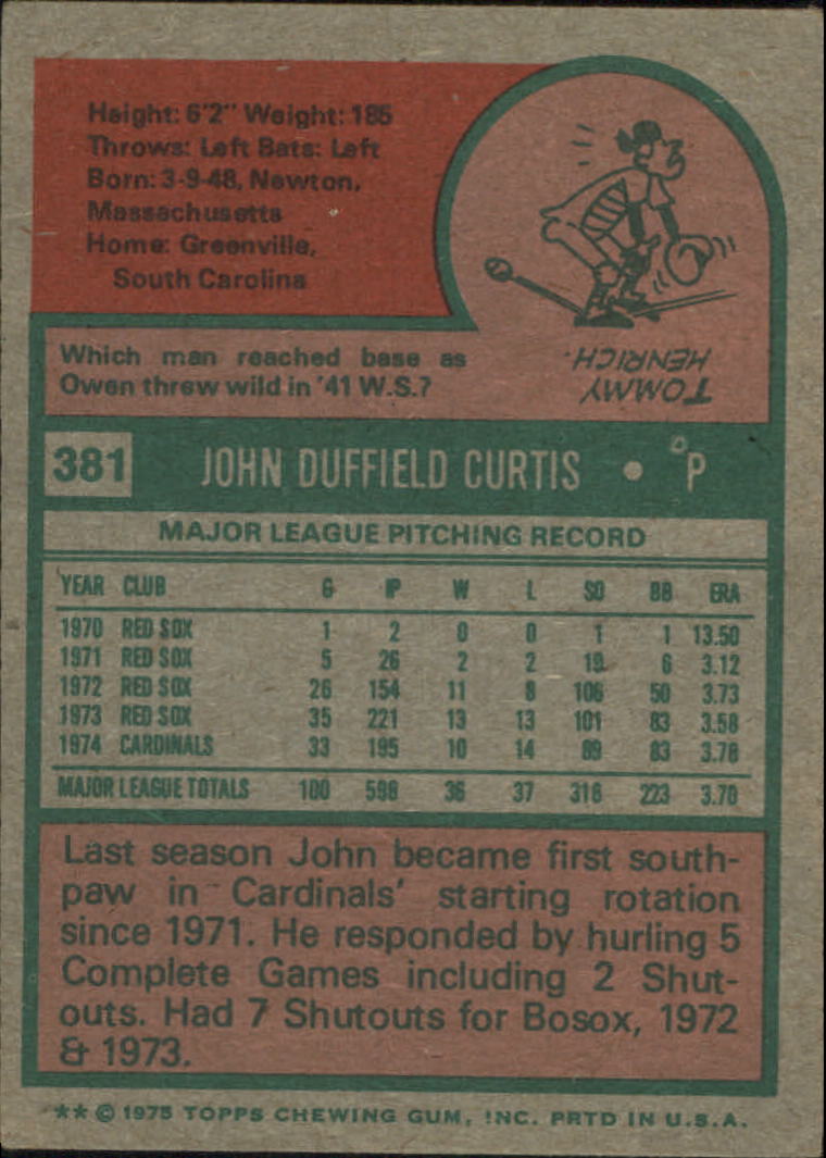 1975 Topps St. Louis Cardinals Baseball Card #381 John Curtis - VG | eBay