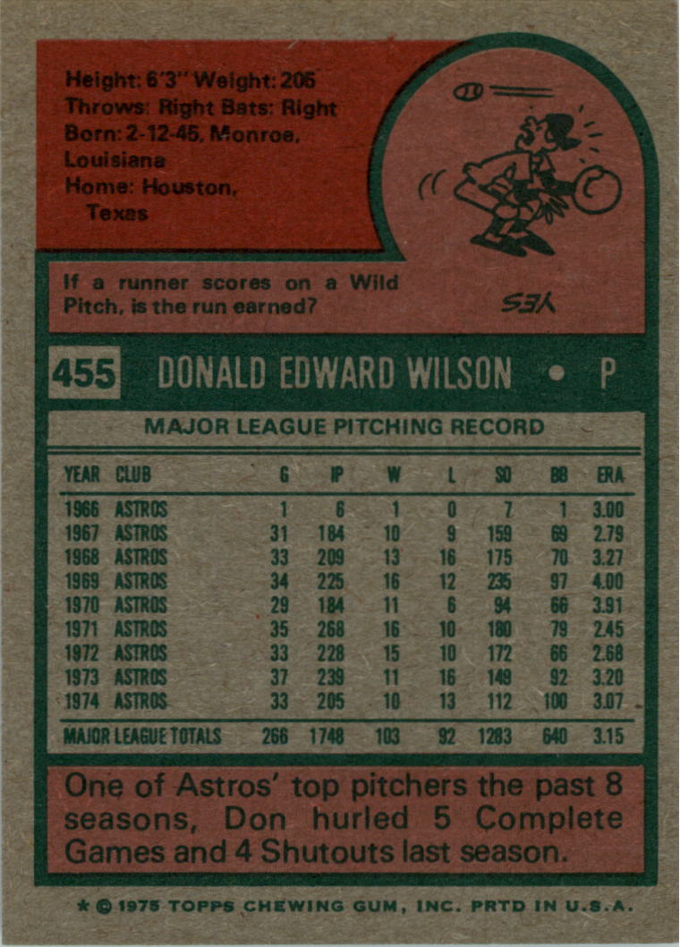 1975 Topps #455 Don Wilson back image